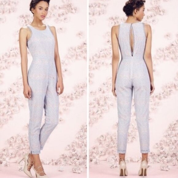 LC Lauren Conrad Pants - LC Lauren Conrad Womens Runway Lace Open Back Jumpsuit in Ice Blue Size 6